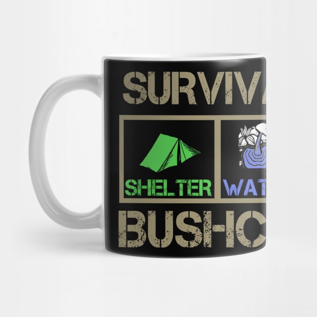 Survival 101. Shelter, water, fire! Bushcraft T-shirt! by VellArt